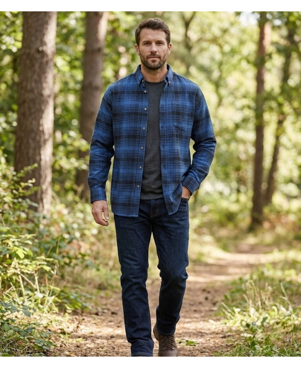 Challenger BACK — Chemise flanelle bleu pur coton