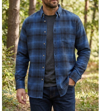 Chemise manches longues en flanelle bleu et noir Challenger BACK