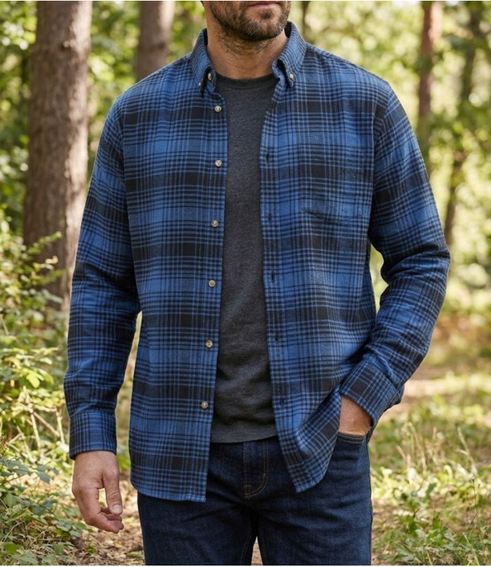 Chemise manches longues en flanelle bleu et noir Challenger BACK