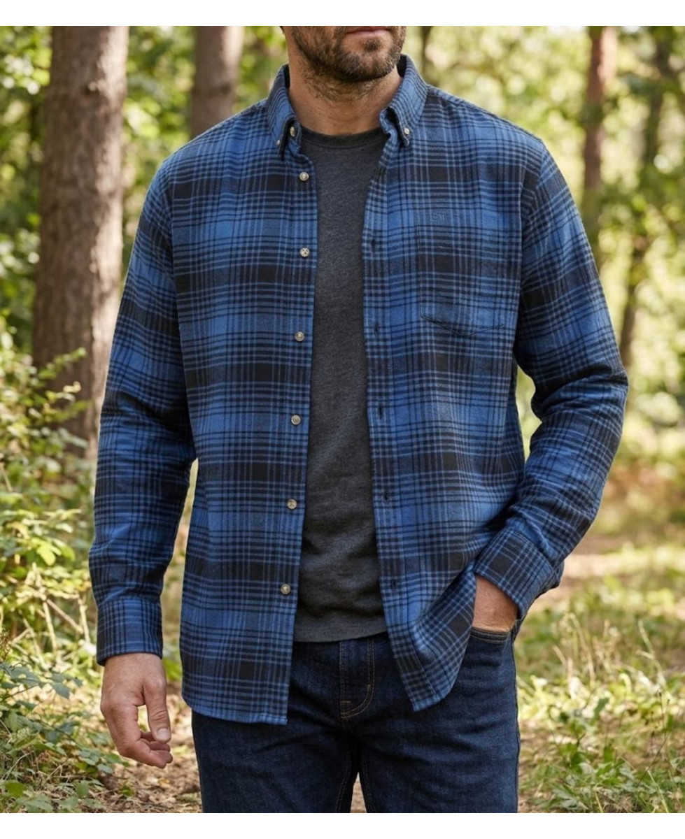 Chemise manches longues en flanelle bleu et noir Challenger BACK