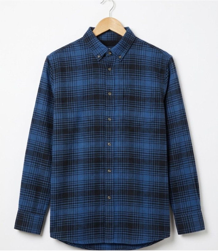 Challenger BACK — Chemise flanelle bleu pur coton