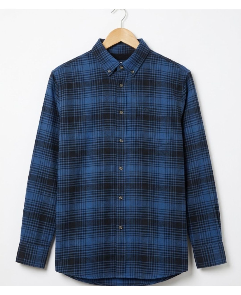 Challenger BACK — Chemise flanelle bleu pur coton