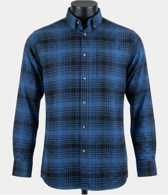 Challenger BACK — Chemise flanelle bleu pur coton