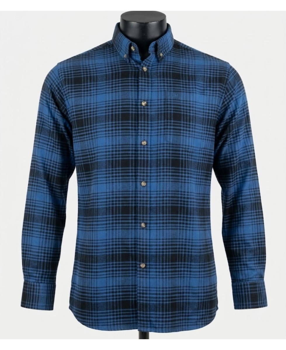 Challenger BACK — Chemise flanelle bleu pur coton