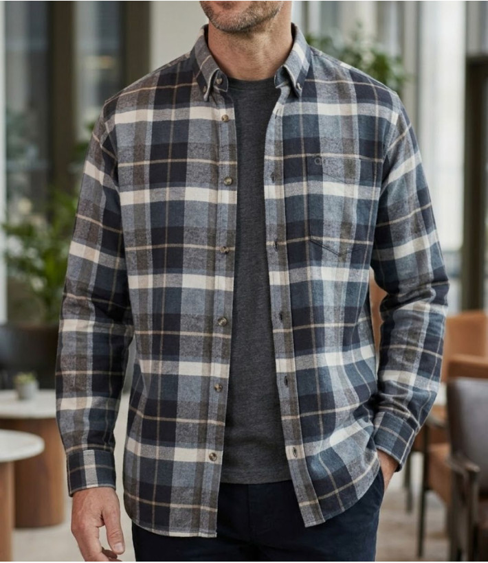 Challenger BAKOU Chemise manches longues flanelle noir et beige
