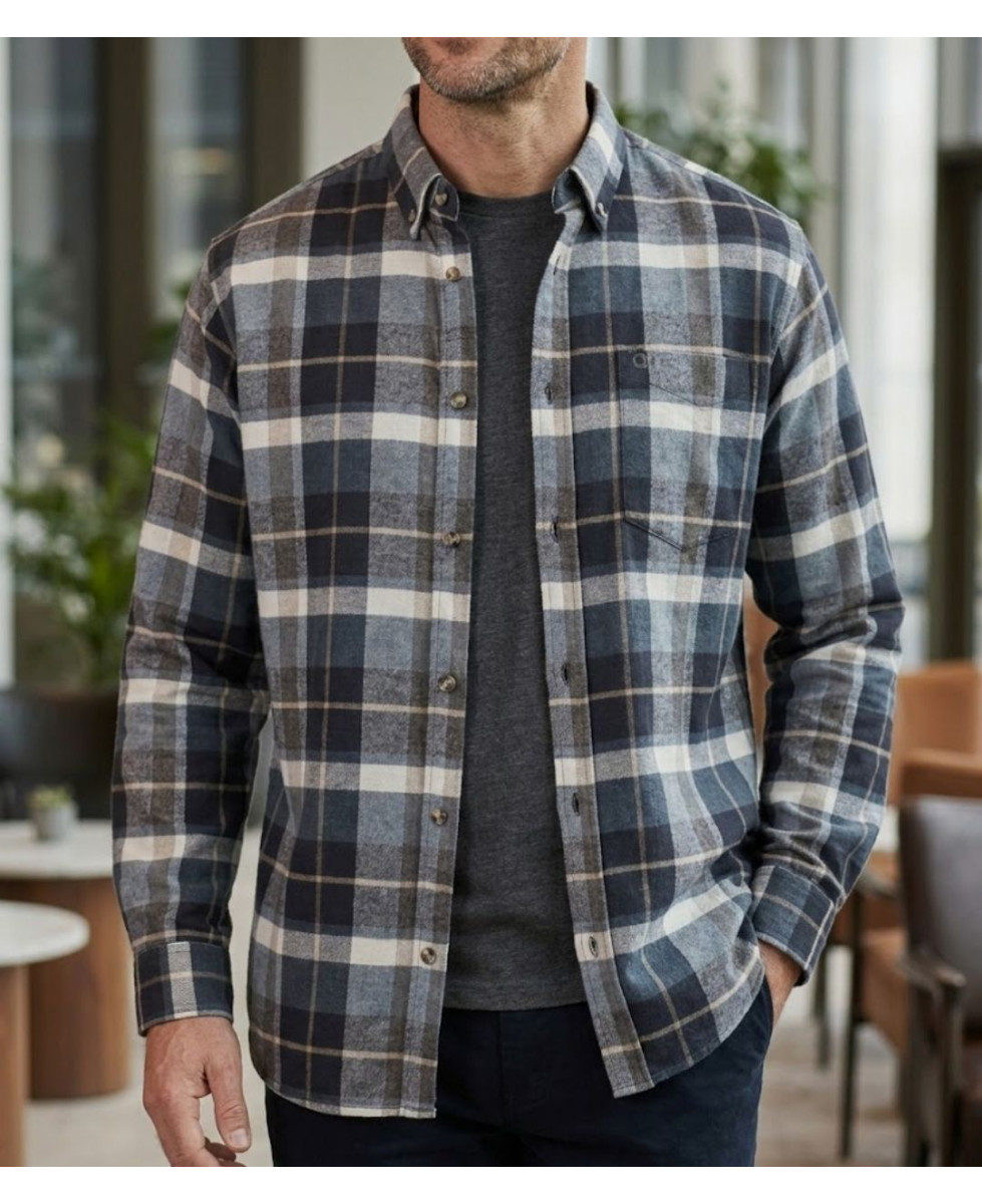 Challenger BAKOU Chemise manches longues flanelle noir et beige