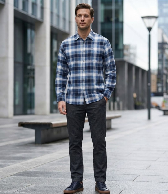 Challenger BOB — Chemise flanelle bleu/blanc