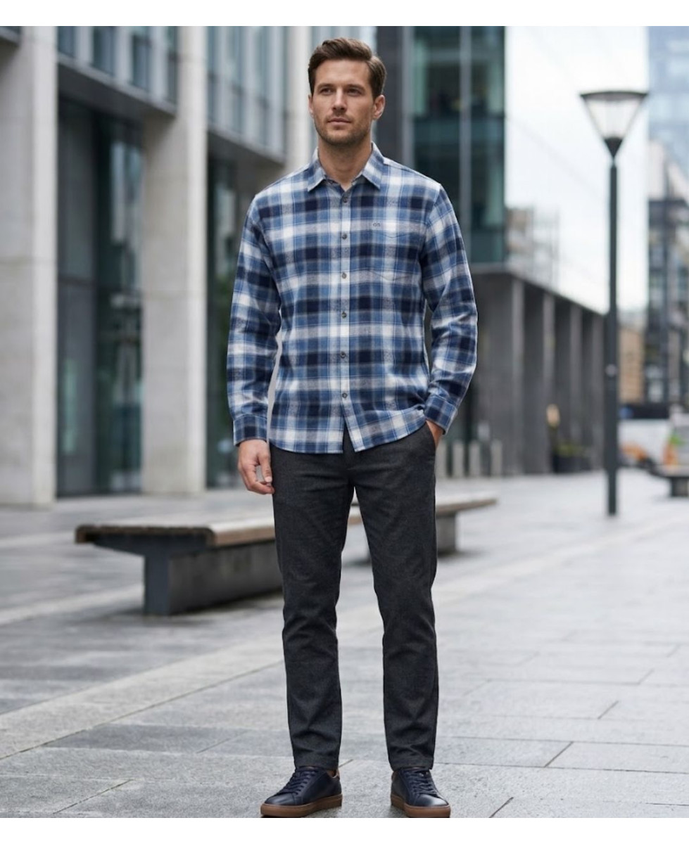 Challenger BOB — Chemise flanelle bleu/blanc