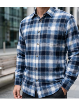 Challenger BOB Chemise manches longues flanelle carreaux bleu et blanc