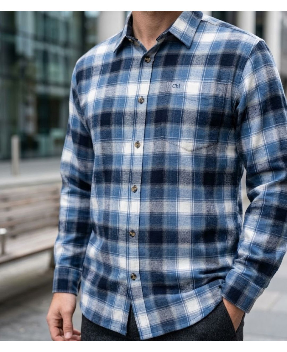 Challenger BOB Chemise manches longues flanelle carreaux bleu et blanc