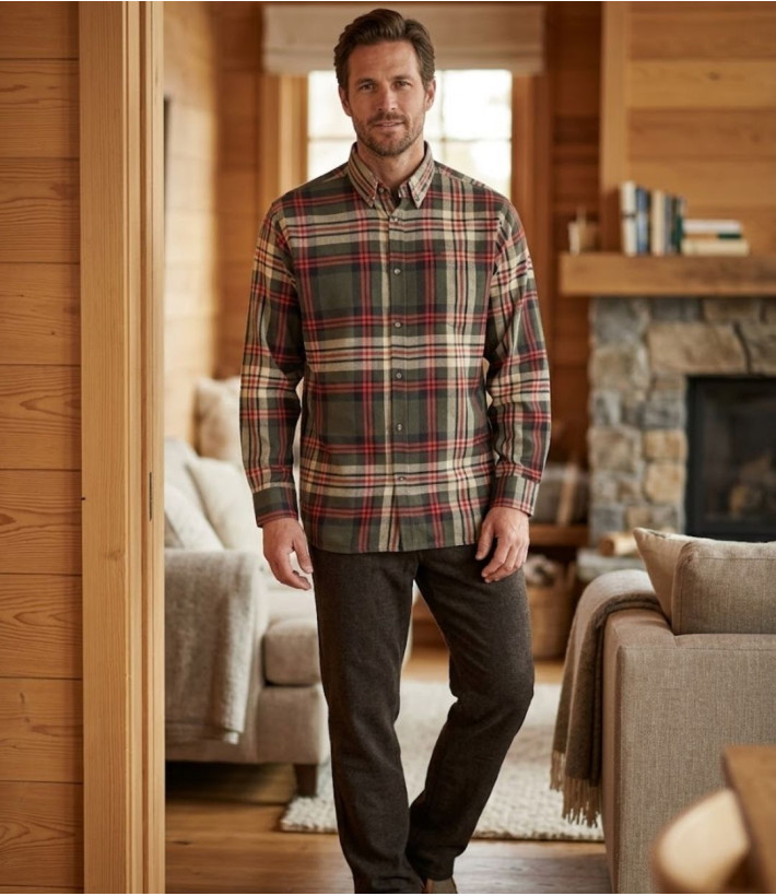 Challenger BRAZIL — Chemise flanelle vert/orange