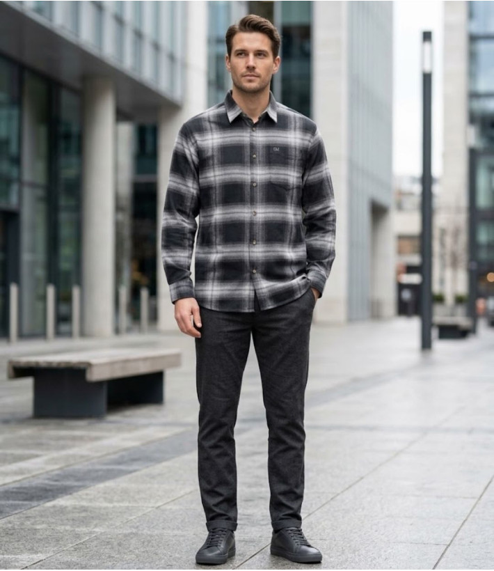 Challenger BRONX — Chemise flanelle noir/gris