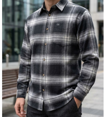 Challenger BRONX Chemise manches longues flanelle carreaux noir et gris