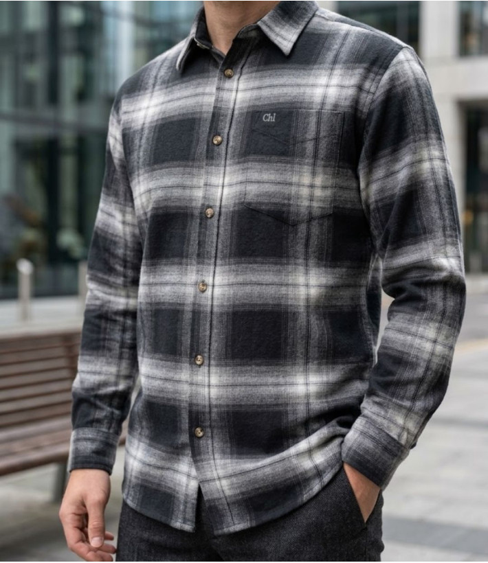 Challenger BRONX Chemise manches longues flanelle carreaux noir et gris