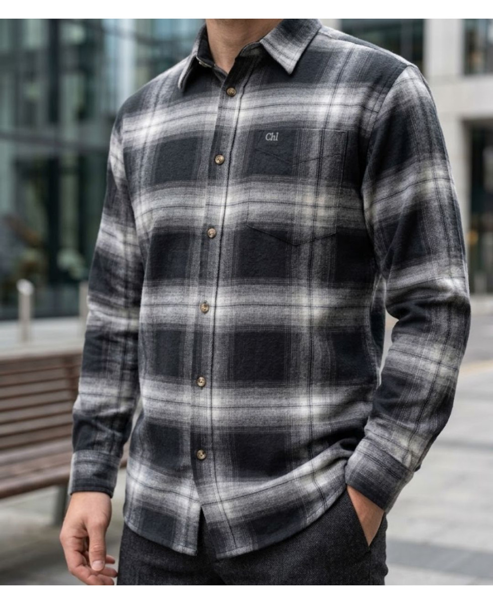 Challenger BRONX Chemise manches longues flanelle carreaux noir et gris