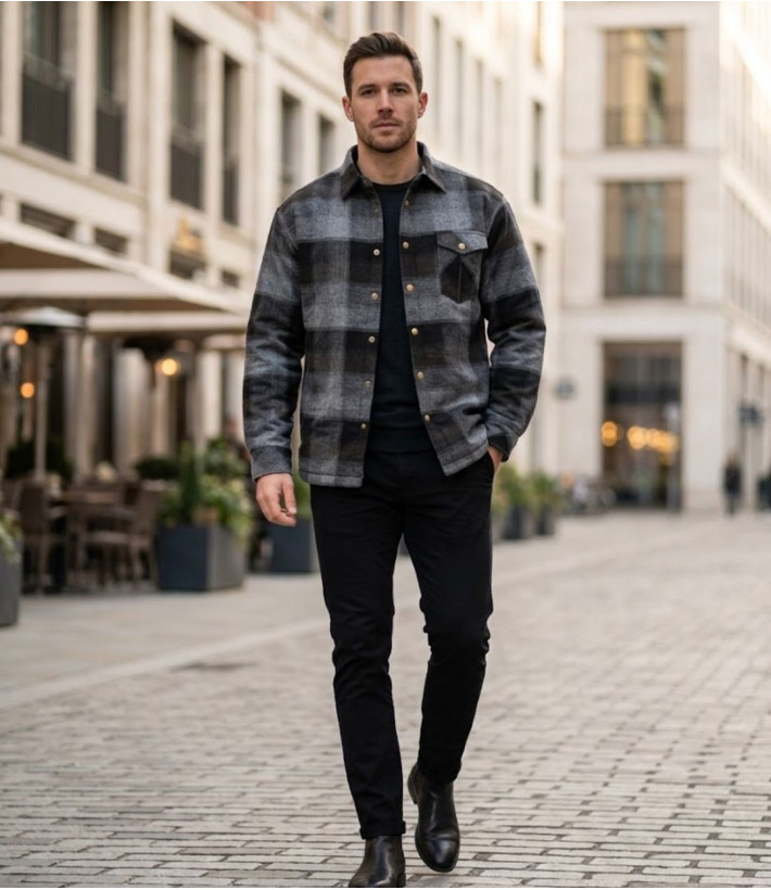 Challenger BRUNO7 — Surchemise flanelle doublée gris