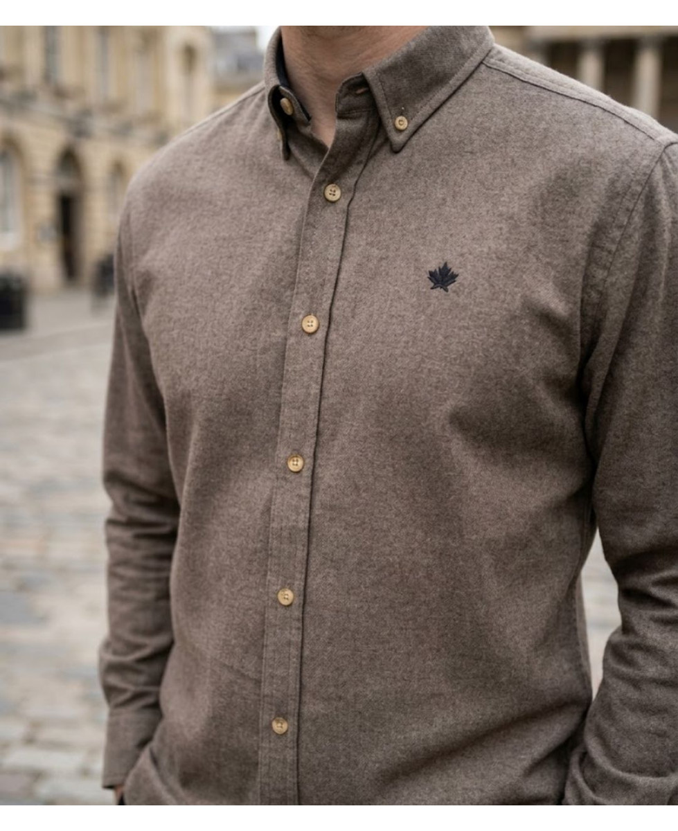 Challenger BUCAREST1 Chemise manches longues flanelle unie marron
