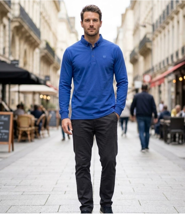 Challenger NATHAN1 — Polo manches longues bleu