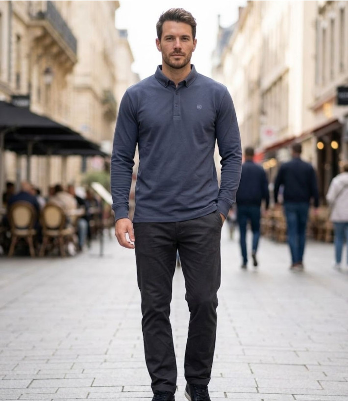 Challenger NATHAN2 — Polo manches longues gris