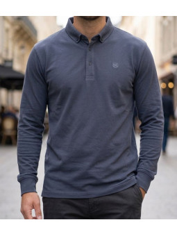 Challenger NATHAN2 Polo manches longues gris en coton piqué
