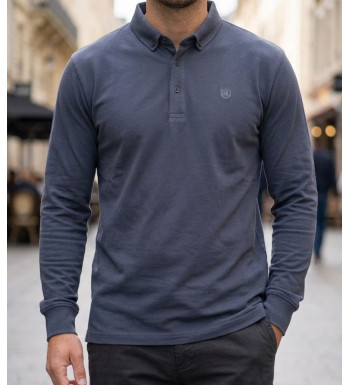 Challenger NATHAN2 Polo manches longues gris en coton piqué