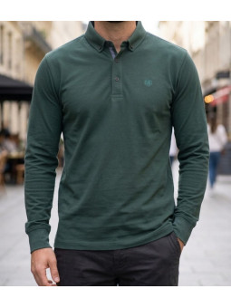 Challenger NATHAN3 Polo manches longues vert foncé en coton piqué