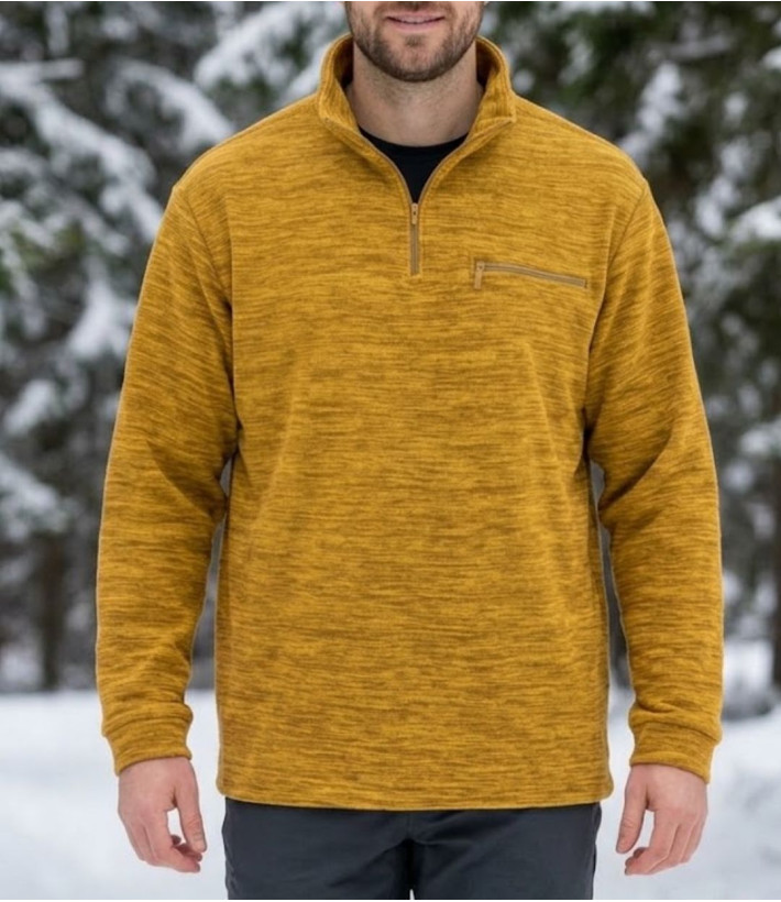Sweat polaire homme col camionneur CHALLENGER CARIBOU7 camel chiné beige moutarde