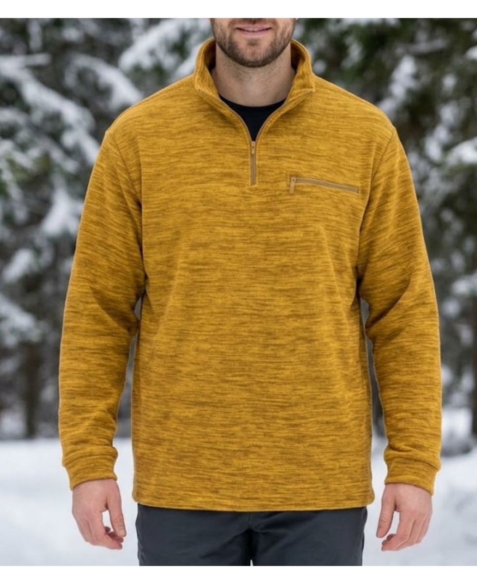 Sweat polaire homme col camionneur CHALLENGER CARIBOU7 camel chiné beige moutarde