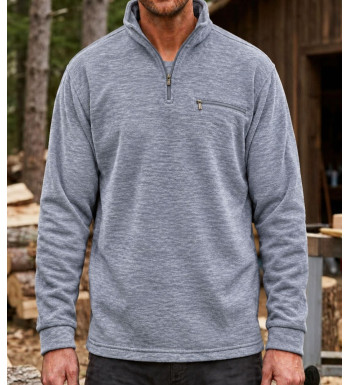 Sweat polaire homme col camionneur CHALLENGER CARIBOU4 gris foncé chiné