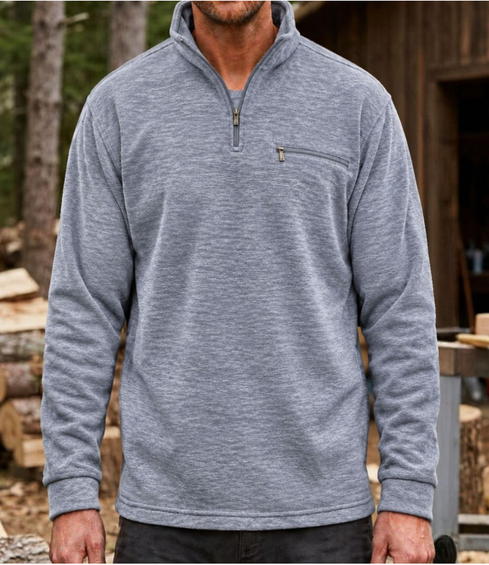 Sweat polaire homme col camionneur CHALLENGER CARIBOU4 gris foncé chiné