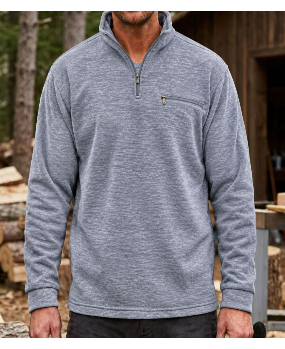 Sweat polaire homme col camionneur CHALLENGER CARIBOU4 gris foncé chiné