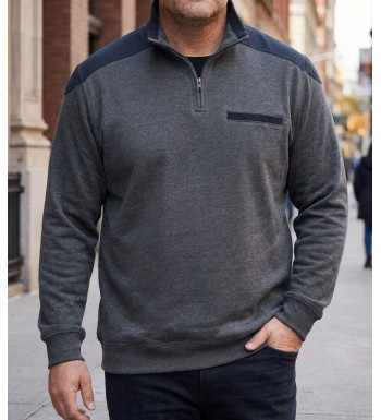 Sweat homme col camionneur CHALLENGER BELFAST1 gris renforts épaules