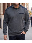 Sweat homme col camionneur CHALLENGER BELFAST1 gris renforts épaules
