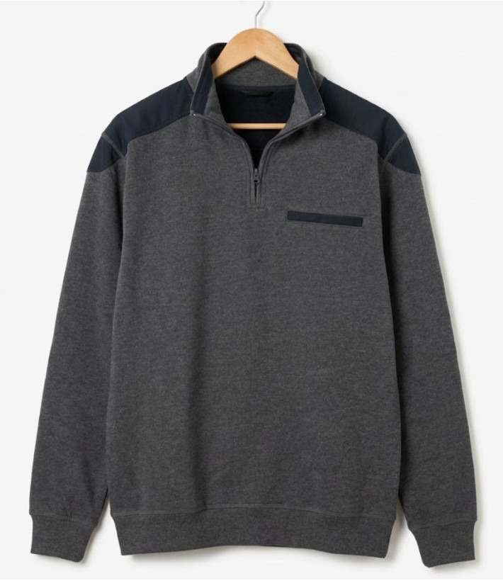 CHALLENGER BELFAST1 — Sweat gris col camionneur robuste
