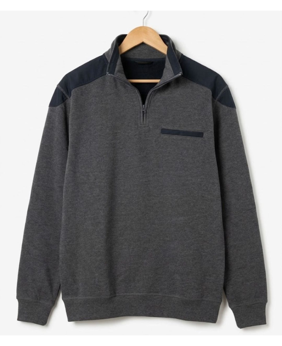 CHALLENGER BELFAST1 — Sweat gris col camionneur robuste