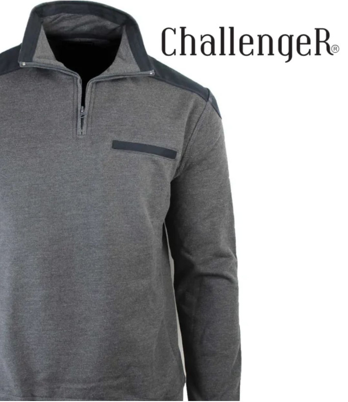 CHALLENGER BELFAST1 — Sweat gris col camionneur robuste