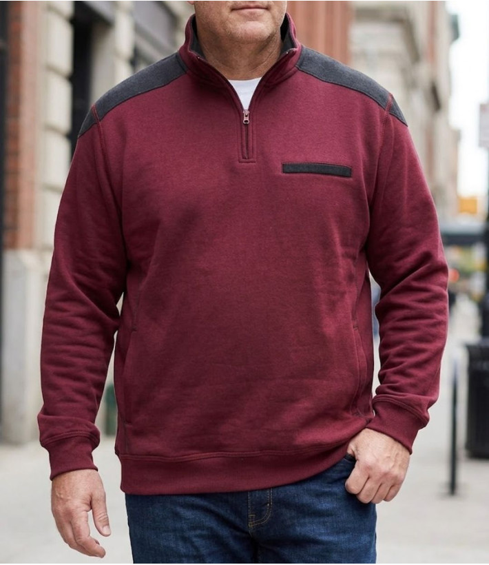 Sweat homme col camionneur CHALLENGER BELFAST3 bordeaux renforts épaules