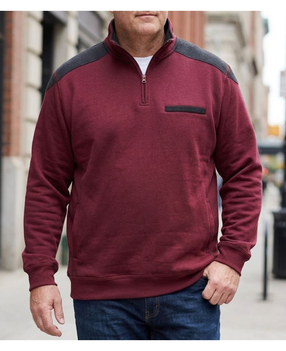 Sweat homme col camionneur CHALLENGER BELFAST3 bordeaux renforts épaules
