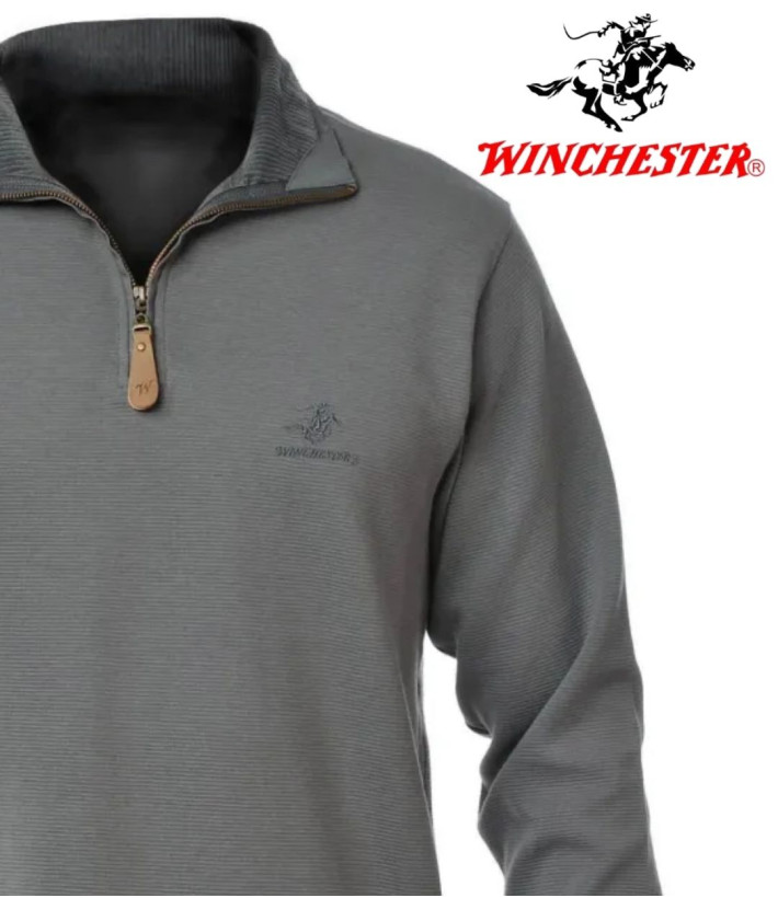 WINCHESTER CAMPO2G — Sweat gris 100 % coton et col zippé