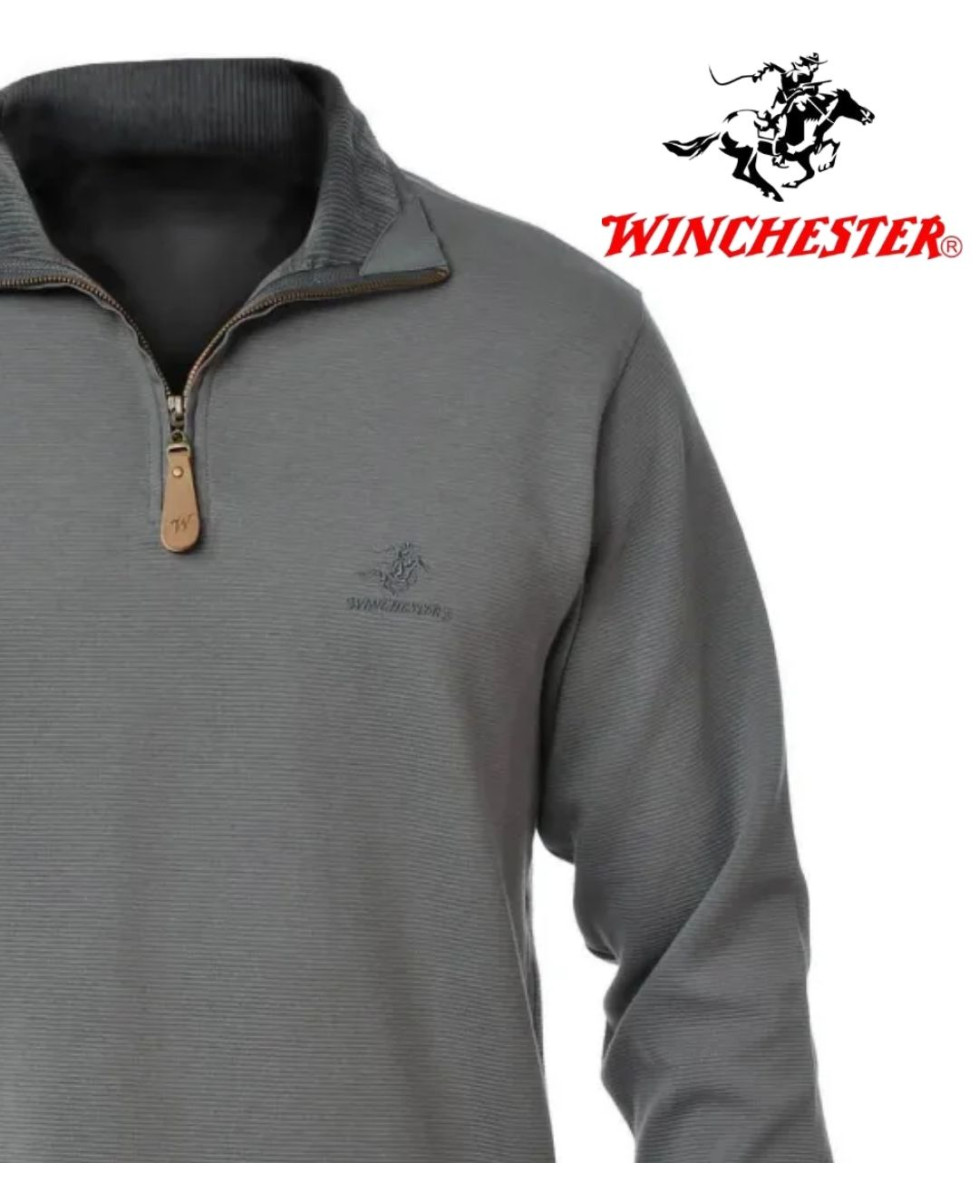 WINCHESTER CAMPO2G — Sweat gris 100 % coton et col zippé