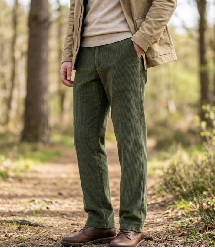 CHALLENGER FELIX1 — Pantalon velours vert extensible