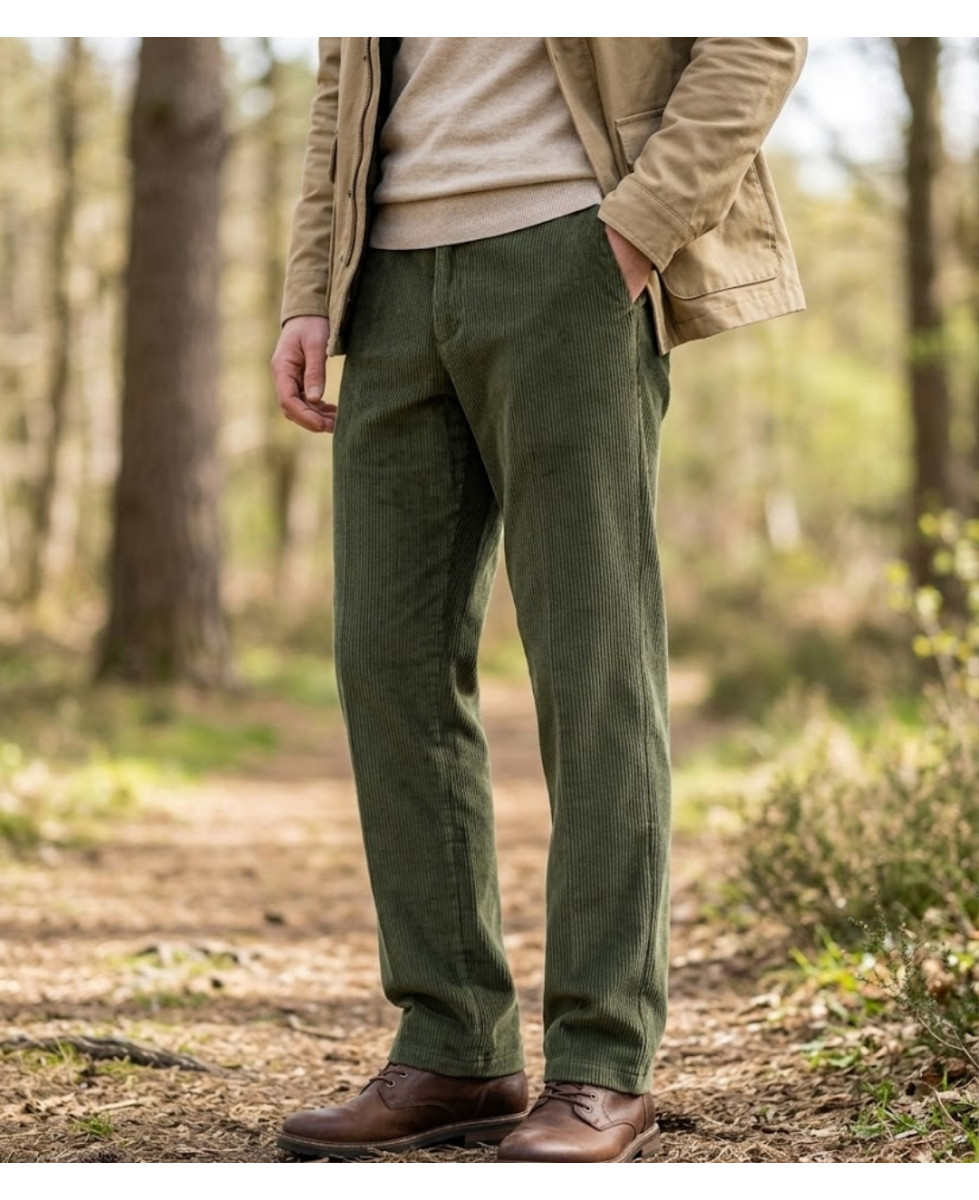 CHALLENGER FELIX1 — Pantalon velours vert extensible