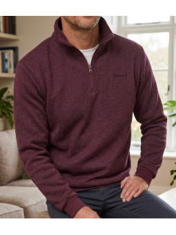 Sweat polaire homme col camionneur CHALLENGER CHARLY1 bordeaux chiné renforts coudes suédine