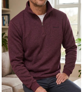 Sweat polaire homme col camionneur CHALLENGER CHARLY1 bordeaux chiné renforts coudes suédine