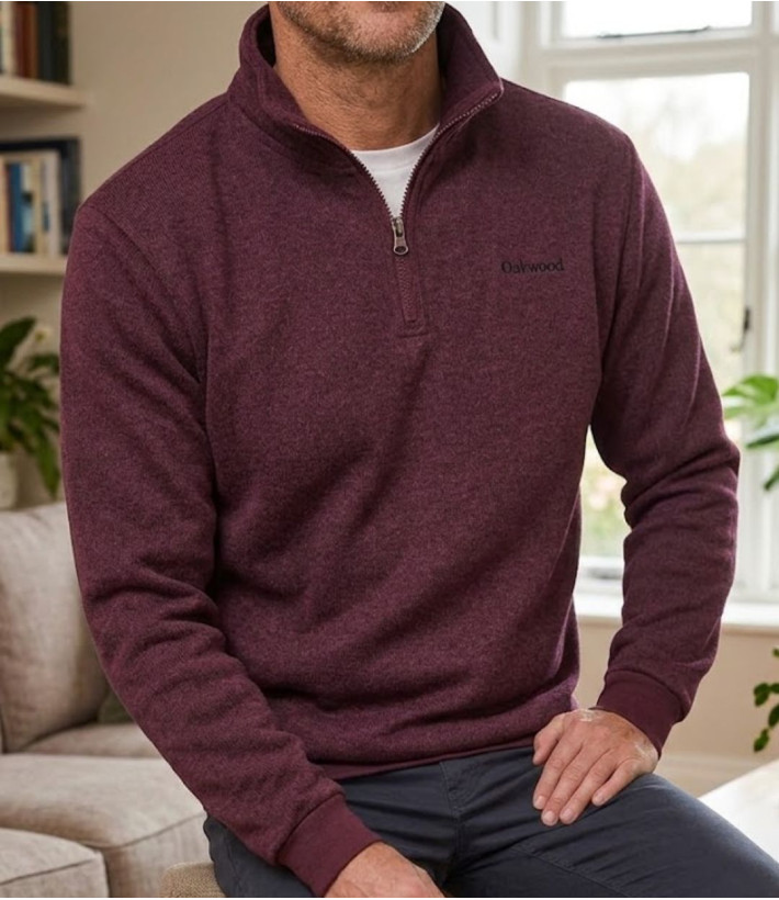 Sweat polaire homme col camionneur CHALLENGER CHARLY1 bordeaux chiné renforts coudes suédine