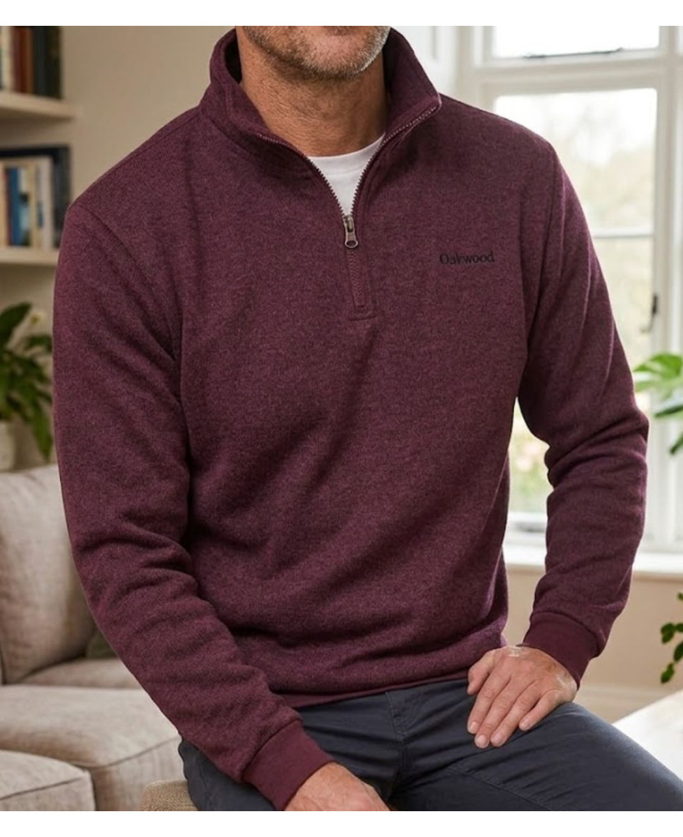 Sweat polaire homme col camionneur CHALLENGER CHARLY1 bordeaux chiné renforts coudes suédine