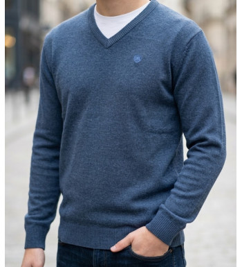 CHALLENGER PINSON1 pull uni col V bleu marine homme