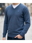 CHALLENGER PINSON1 pull uni col V bleu marine homme