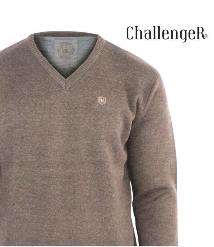 CHALLENGER PINSON4 — Pull col V taupe chaud
