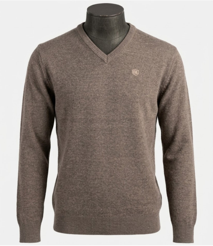 CHALLENGER PINSON4 — Pull col V taupe chaud